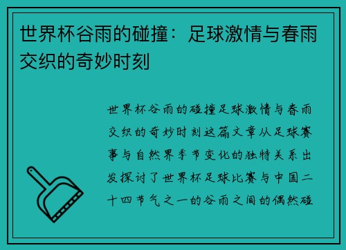 世界杯谷雨的碰撞：足球激情与春雨交织的奇妙时刻