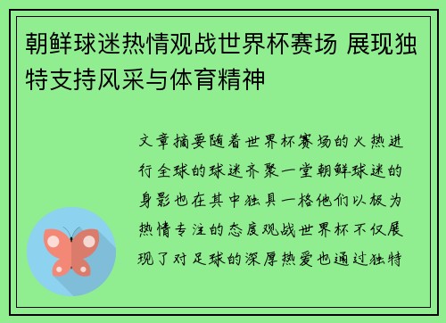 朝鲜球迷热情观战世界杯赛场 展现独特支持风采与体育精神